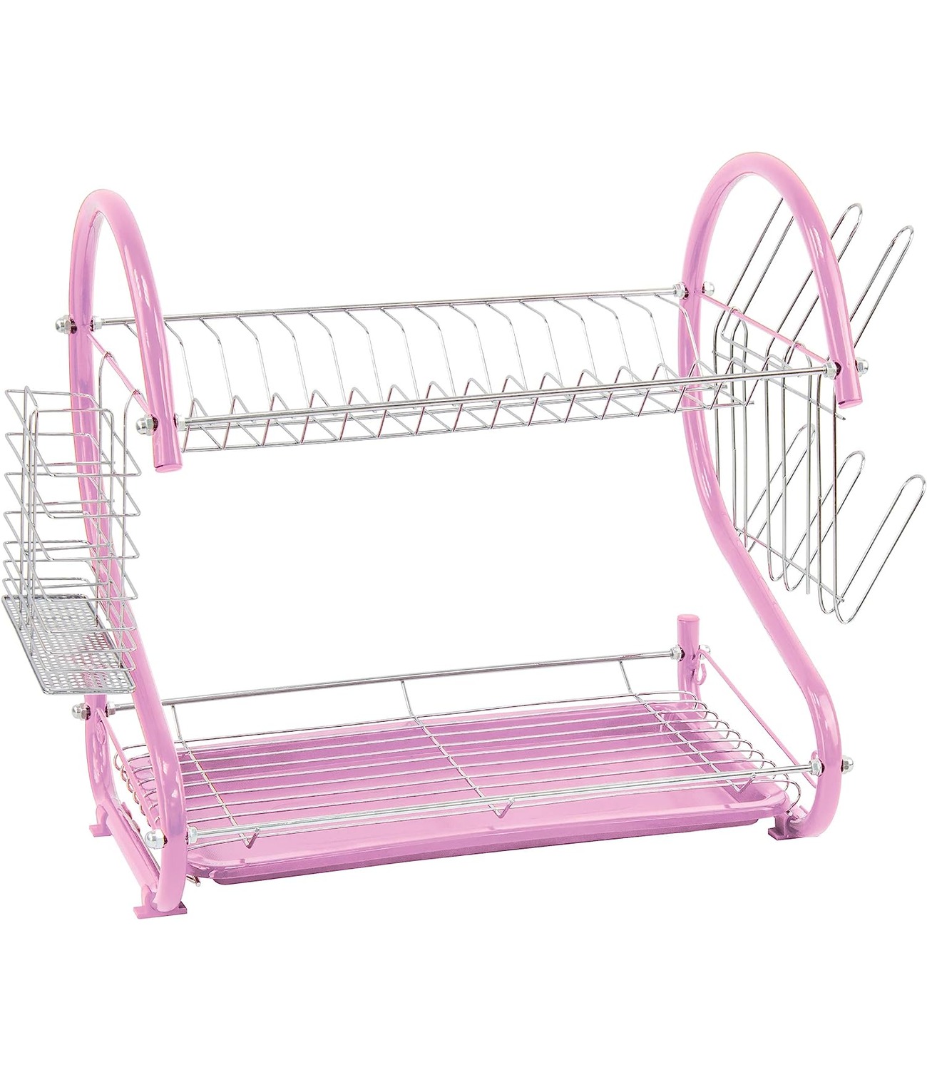 Durane 2 Tier Dish Drainer With Glass Holder & Drip Tray (Pink)